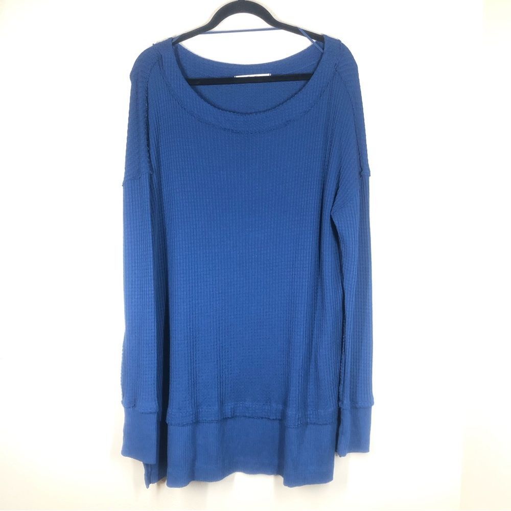 Free People North Shore Thermal Tunic Top Long Sleeve Shirt Blue Size Medium